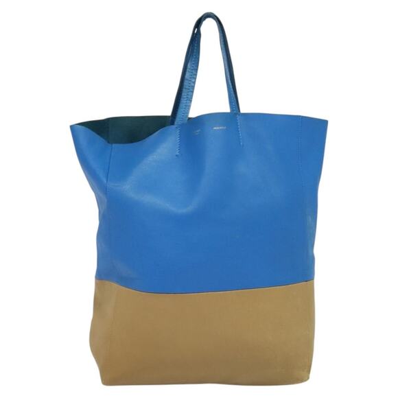 CELINE Horizontalkava Tote Bag Leather Blue Beige - Picture 2 of 12